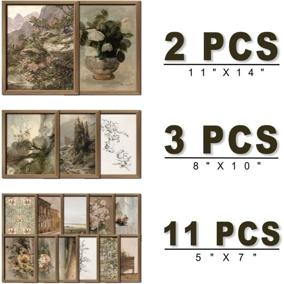 16 Pcs Framed Vintage Wall Art Decor French Country Farmhouse Gallery Frame Set - Picture 3 of 7